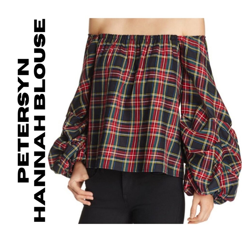 Petersyn Hannah Off-the-Shoulder Plaid Top